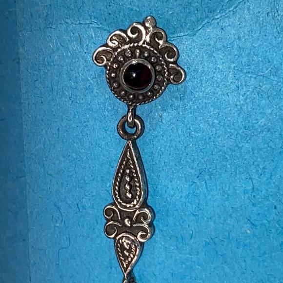 925 Silver and Onyx Double Drop Earrings - Picture 4 of 5